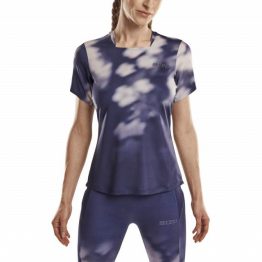 CEP Bloom Shirt Short Sleeve, Damen Laufshirt, blue/ white, vorne