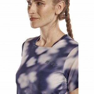 CEP Bloom Shirt Short Sleeve, Damen Laufshirt, blue/ white, Logo vorne