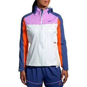 Brooks High Point Waterproof Jacket, women, lt slate/bright orange/aegean, vorne