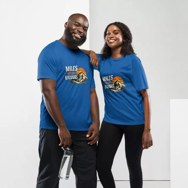 Laufshirt miles before excuses blue