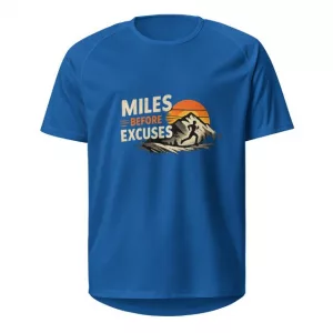 Laufshirt miles before excuses blue vorne