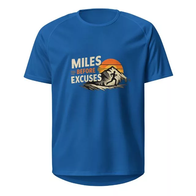 Laufshirt miles before excuses blue vorne