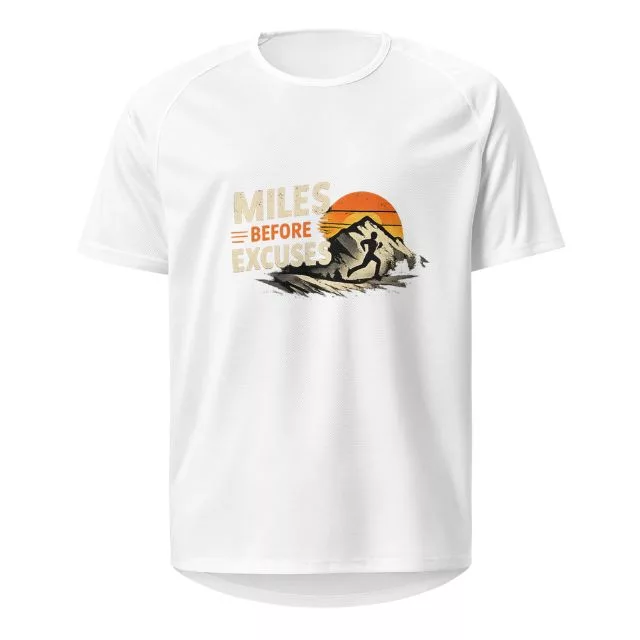 Laufshirt miles before excuses white vorne