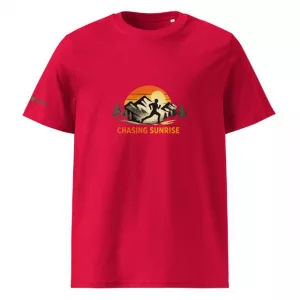 Unisex Premium T-Shirt Chasing Sunrise helles rot vorne