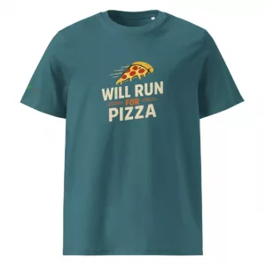 Will Run for Pizza Unisex Premium T-Shirt blau vorne